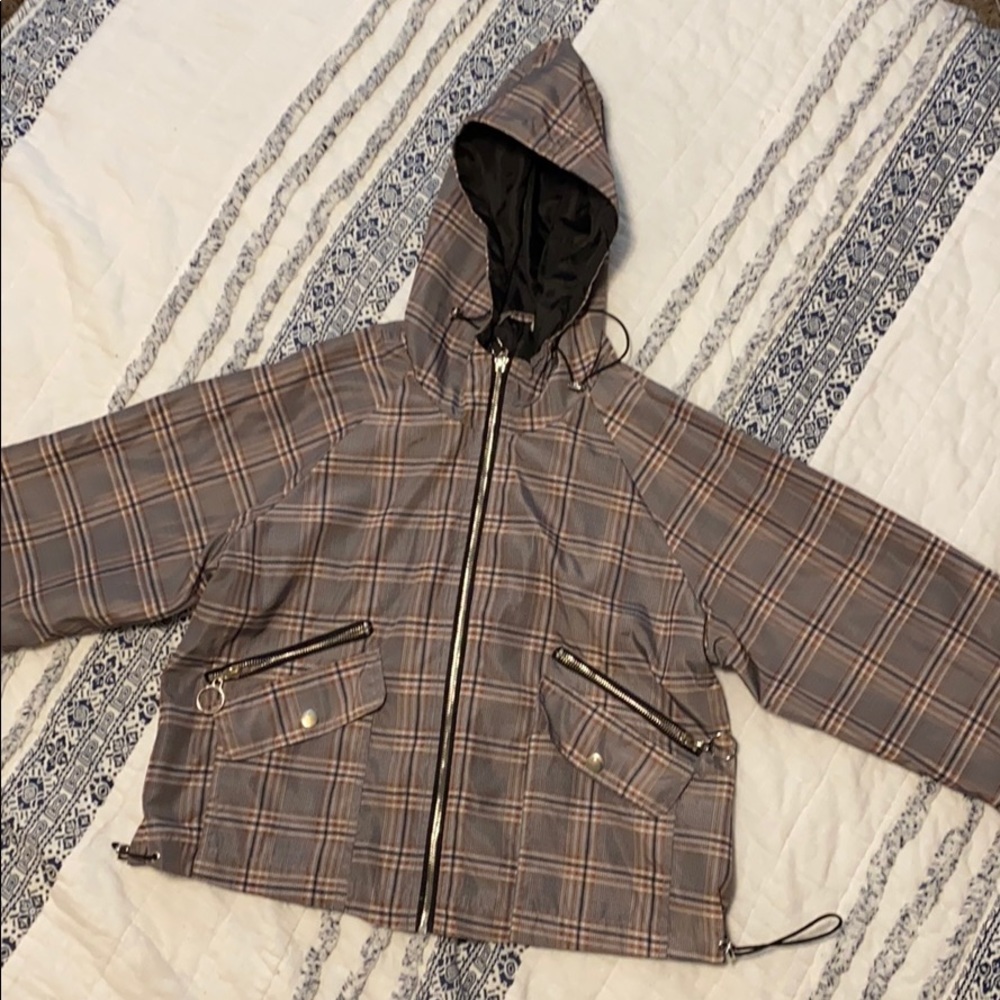 Plaid cropped windbreaker